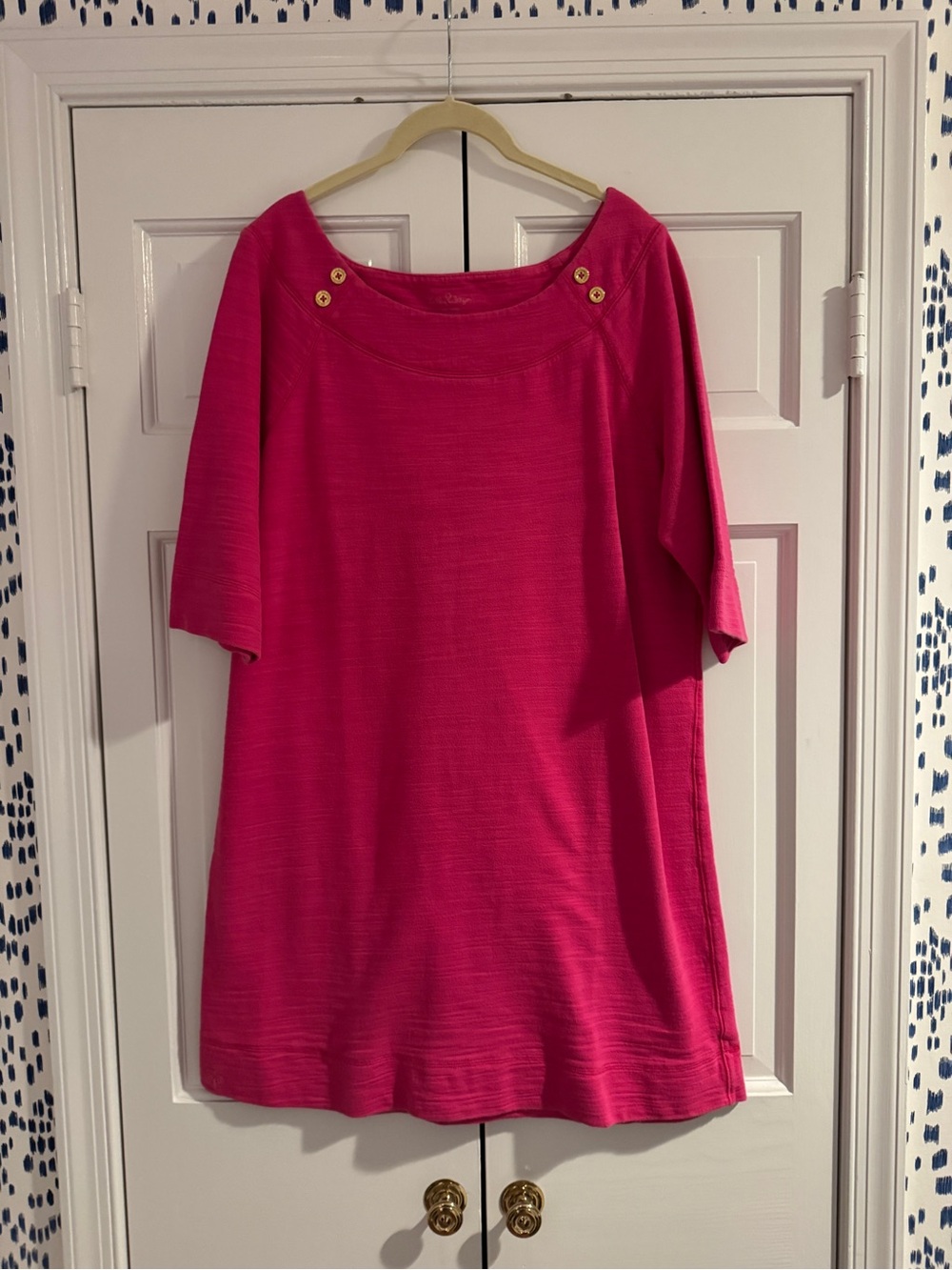 Lilly Pulitzer Fuchsia Boatneck Midi Dress with Gold Buttons
